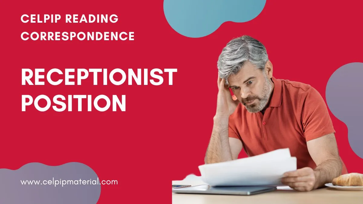 CELPIP Reading Correspondence Receptionist Position 1 celpip reading correspondence receptionist position